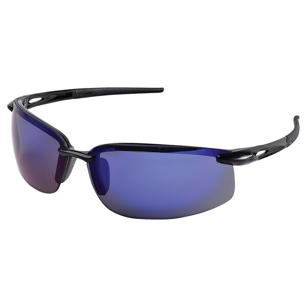 Erb Safety Overlander Safety Glasses, Glossy Blk Frame, Blue Silver Mirror Lenses 15592